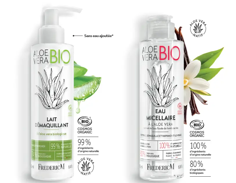 Duo Lait Démaquillant et Eau Micellaire Bio Aloe Vera Sans Eau Ajoutée
