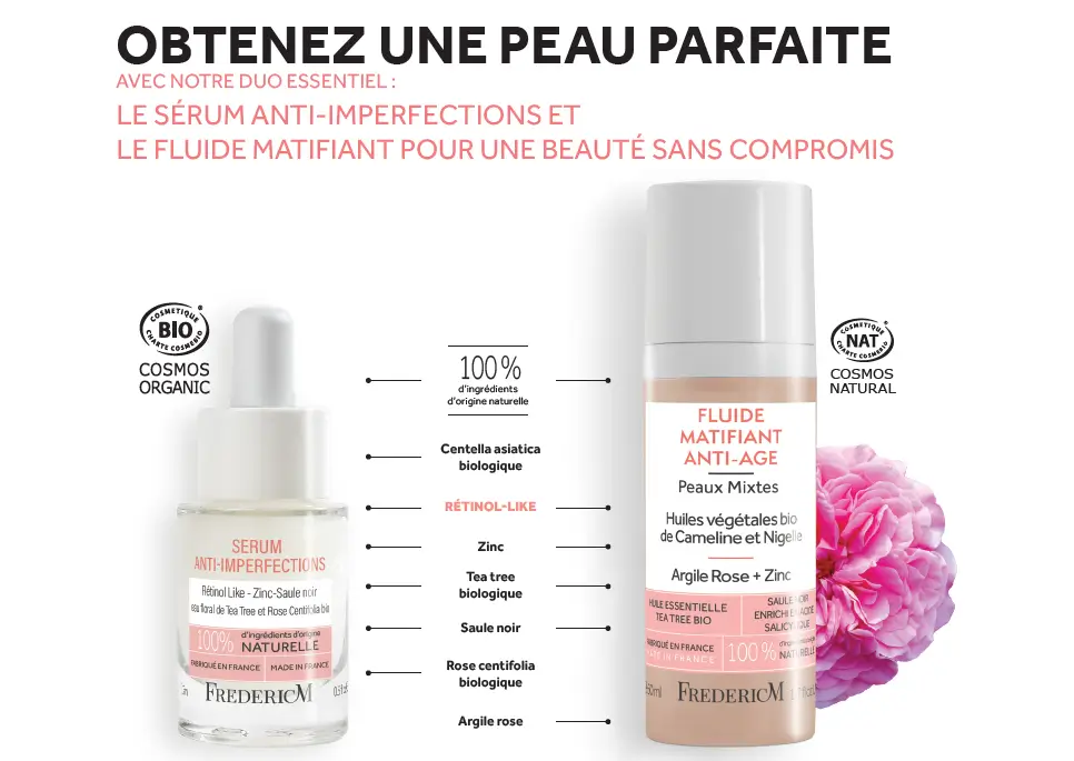 Duo Sérum Anti-Imperfections Bio et Fluide Matifiant Anti-Age Frédéric M