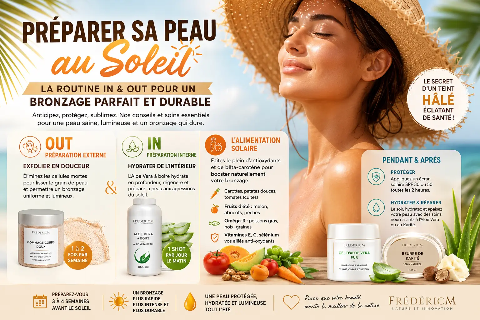 Routine beauté In et Out pour préparer sa peau au soleil avec les soins naturels Frédéric M